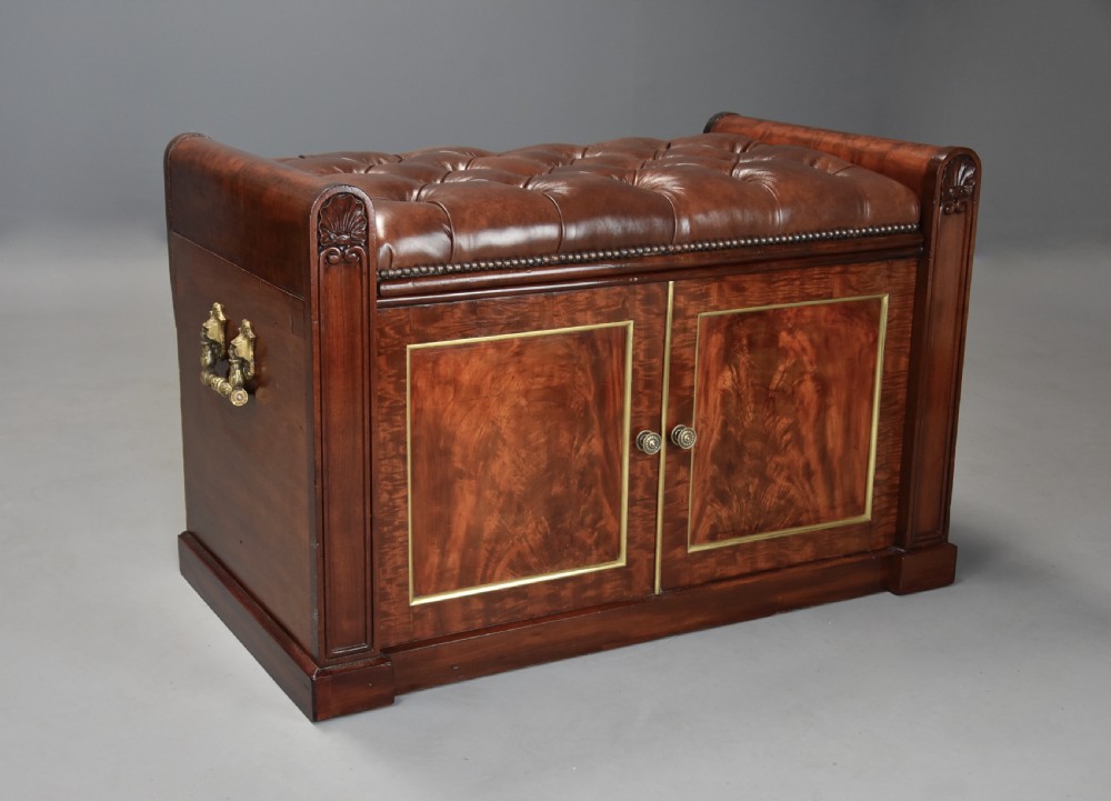 Fine quality William IV mahogany ottoman with leather top View VI