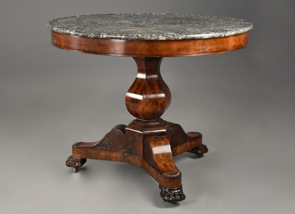 Fine quality 19thc French mahogany Gueridon table with original marble top View III