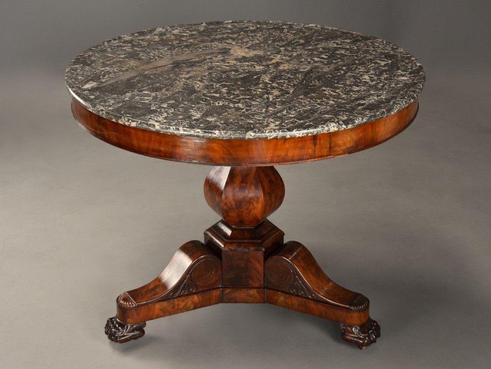 Fine quality 19thc French mahogany Gueridon table with original marble top View VI