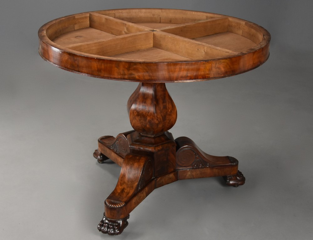 Fine quality 19thc French mahogany Gueridon table with original marble top View XI