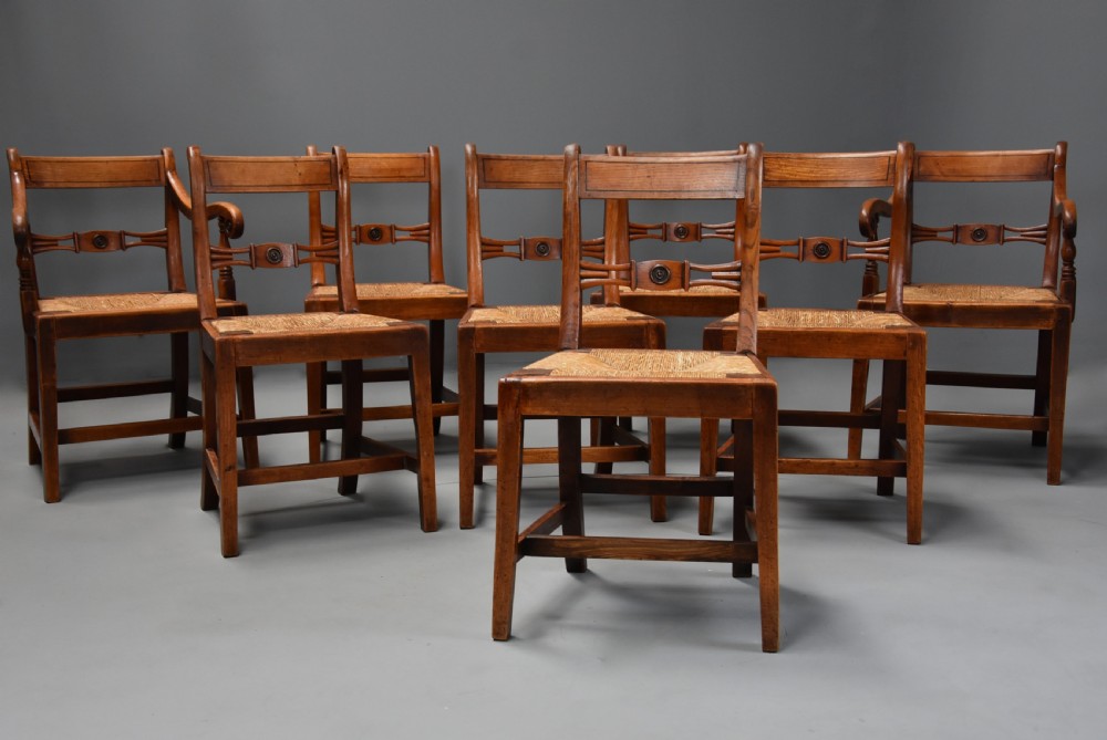 Charming set of eight early 19thc elm country chairs of good patina, probably East Anglian  View IV