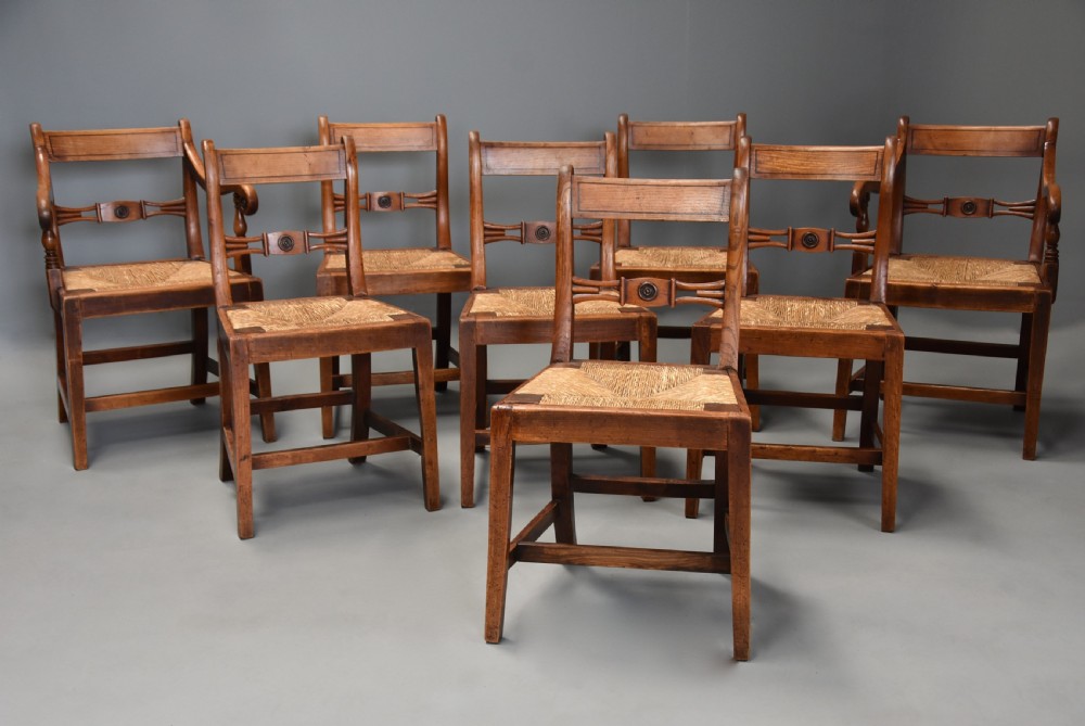 Charming set of eight early 19thc elm country chairs of good patina, probably East Anglian  View V