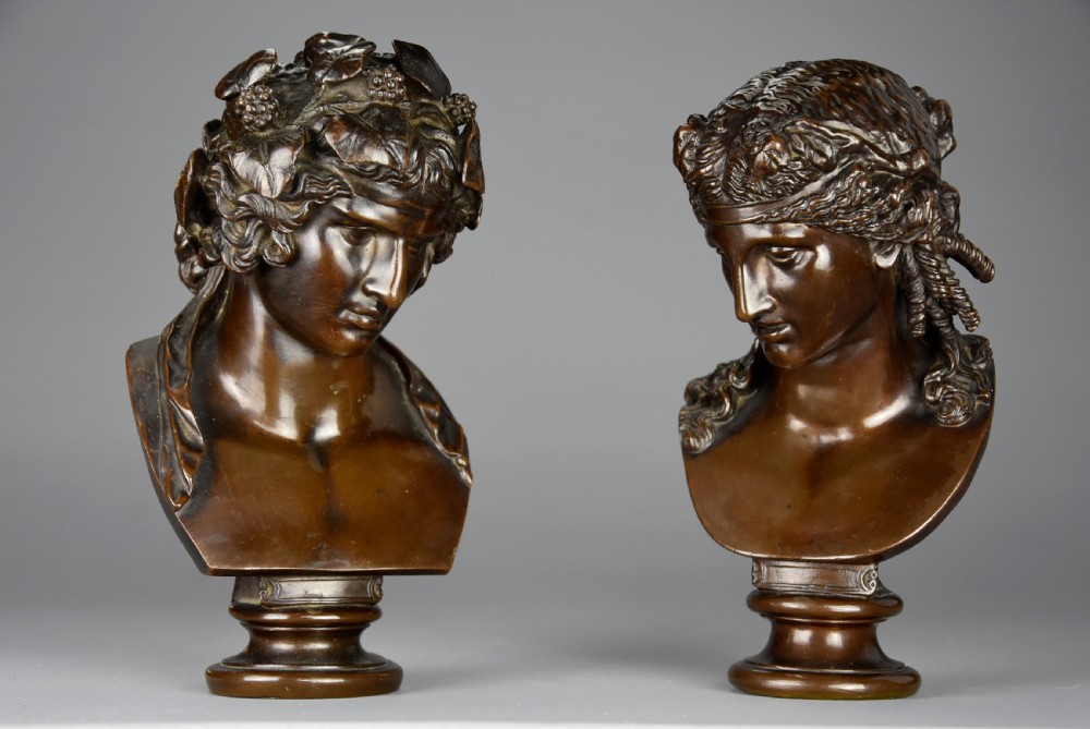 Superb pair of French 19thc Grand Tour busts of Antinous as Dionysus and Ariadne