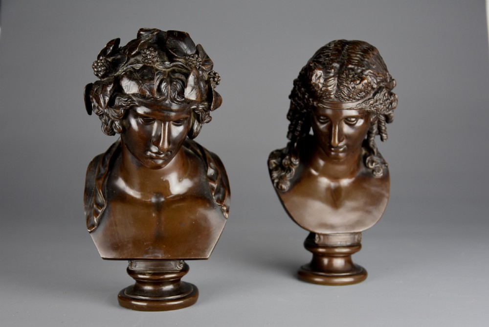 Superb pair of French 19thc Grand Tour busts of Antinous as Dionysus and Ariadne View III