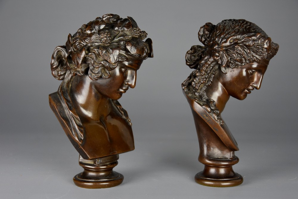 Superb pair of French 19thc Grand Tour busts of Antinous as Dionysus and Ariadne View V