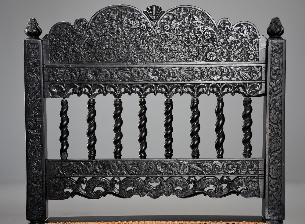 Superb quality matched pair of mid 17thc solid ebony carved chairs from The Coromandel Coast, India View VI