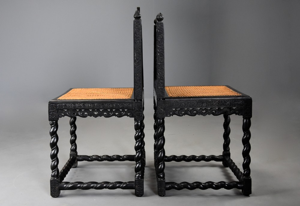 Superb quality matched pair of mid 17thc solid ebony carved chairs from The Coromandel Coast, India View X