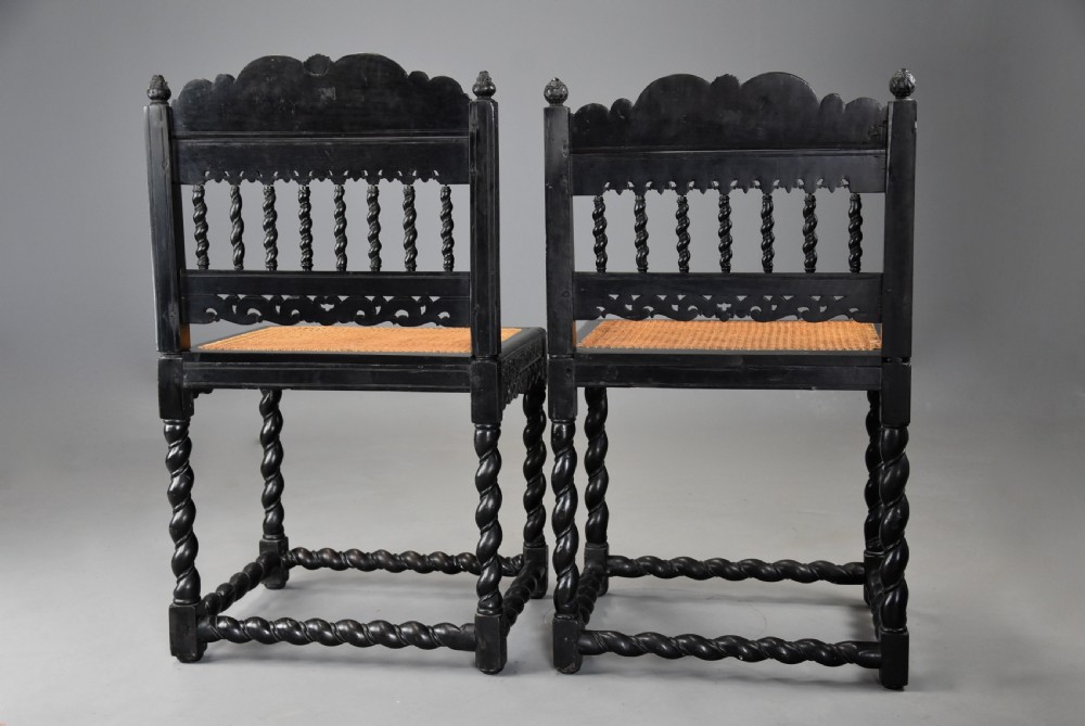Superb quality matched pair of mid 17thc solid ebony carved chairs from The Coromandel Coast, India View XIV
