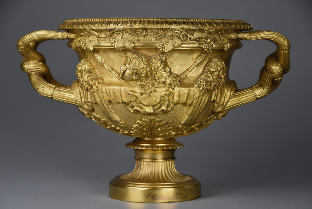 Fine quality 19thc  Grand Tour gilt bronze reduction of 'The Warwick Vase', after the antique, stamped ‘A.D Delafontaine’ View II
