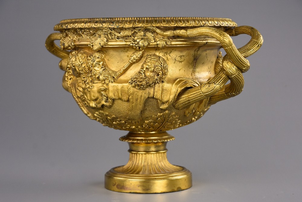 Fine quality 19thc  Grand Tour gilt bronze reduction of 'The Warwick Vase', after the antique, stamped ‘A.D Delafontaine’ View IV