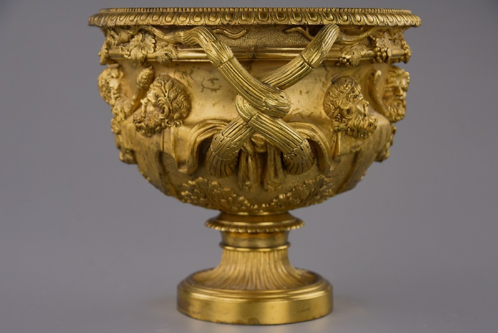 Fine quality 19thc  Grand Tour gilt bronze reduction of 'The Warwick Vase', after the antique, stamped ‘A.D Delafontaine’ View V