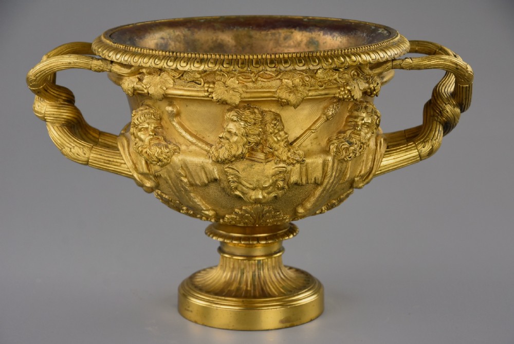 Fine quality 19thc  Grand Tour gilt bronze reduction of 'The Warwick Vase', after the antique, stamped ‘A.D Delafontaine’ View IX