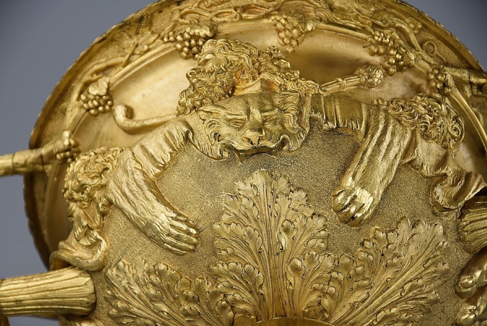 Fine quality 19thc  Grand Tour gilt bronze reduction of 'The Warwick Vase', after the antique, stamped ‘A.D Delafontaine’ View X