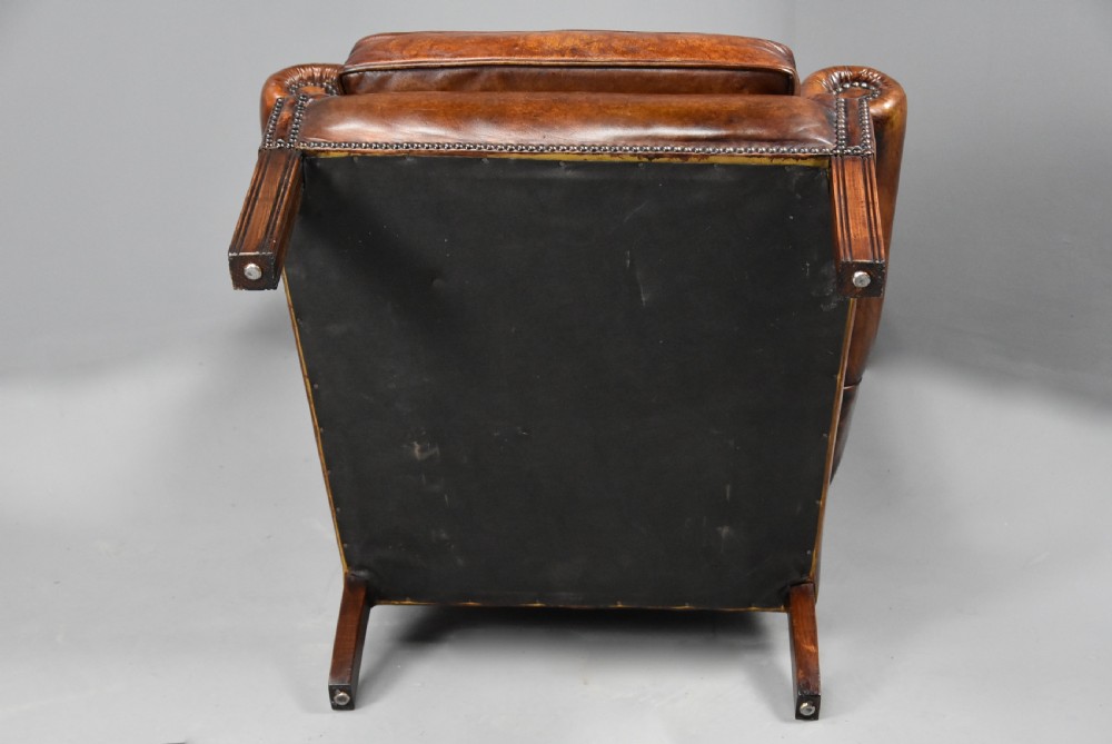 Edwardian deep button brown leather hall porter's chair in the Georgian style View XV