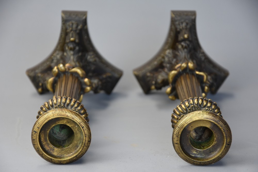 Fine quality pair of early 19thc Regency bronze and gilt bronze candlesticks View V