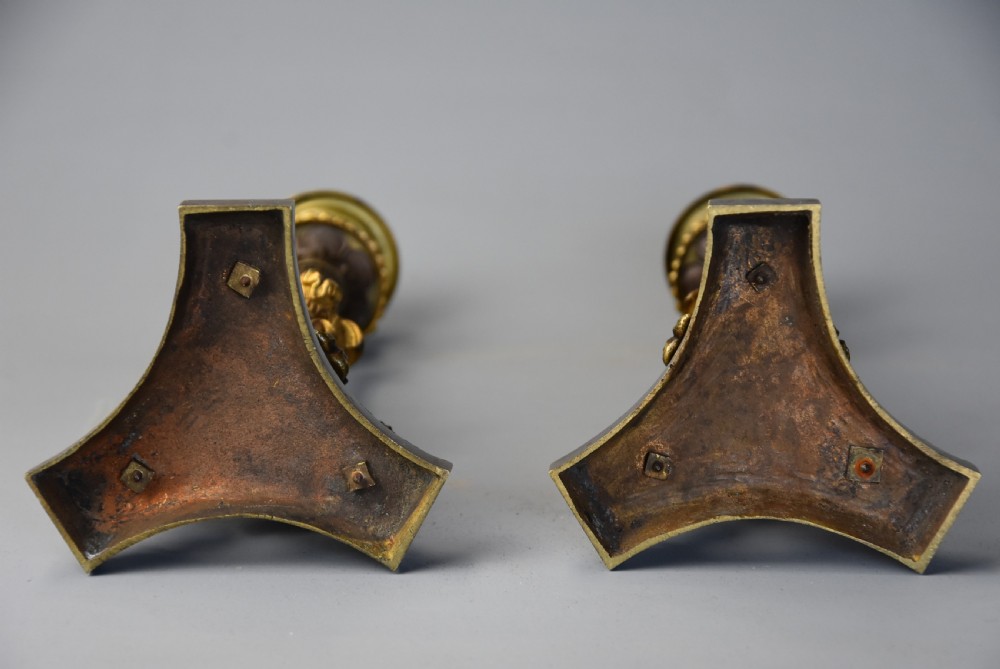 Fine quality pair of early 19thc Regency bronze and gilt bronze candlesticks View VIII