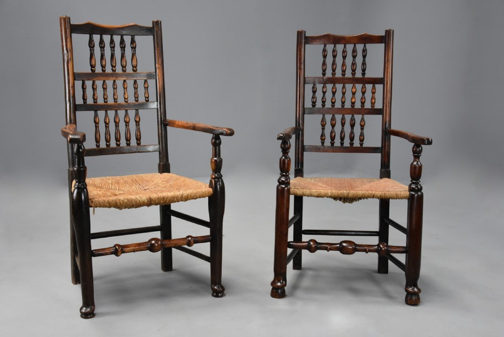 Matched set of eight mid 19thc ash, elm and sycamore spindle back chairs of super patina View IV