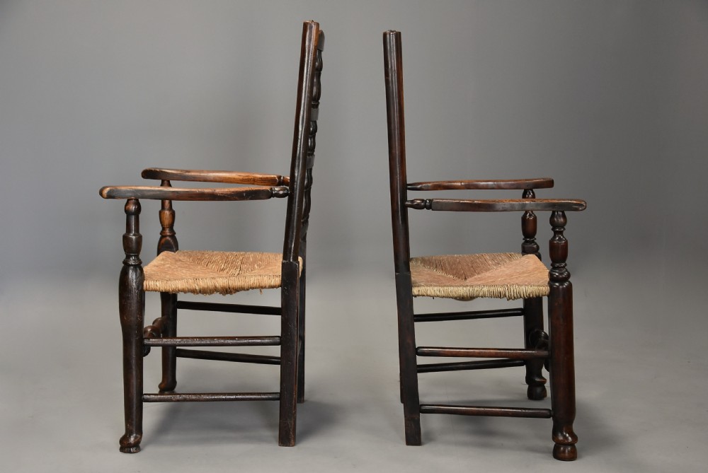 Matched set of eight mid 19thc ash, elm and sycamore spindle back chairs of super patina View V