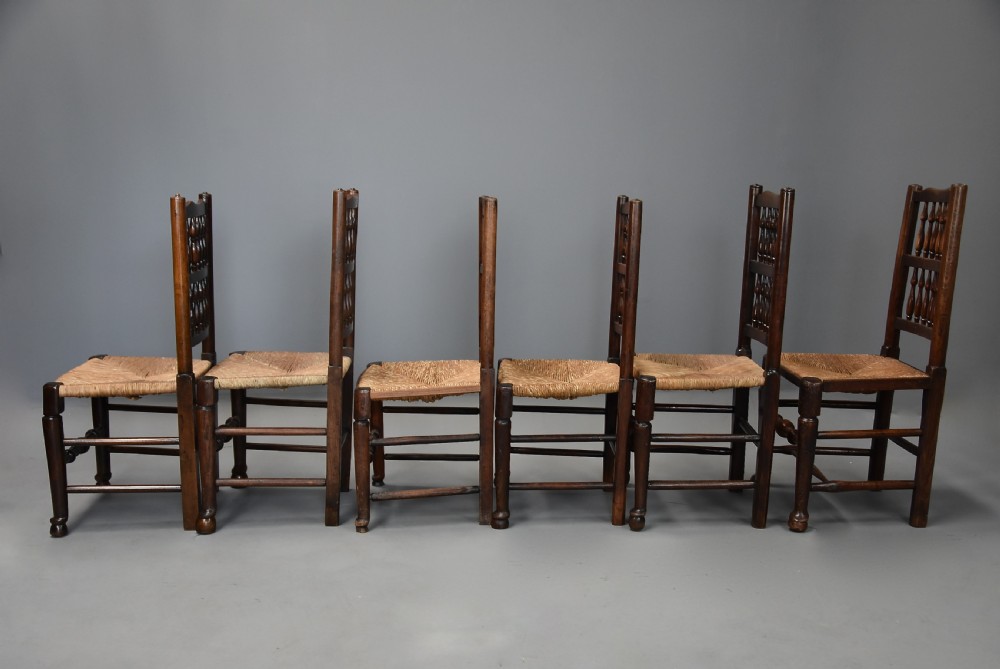 Matched set of eight mid 19thc ash, elm and sycamore spindle back chairs of super patina View VIII