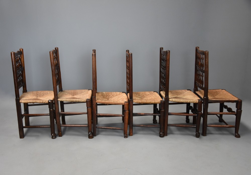 Matched set of eight mid 19thc ash, elm and sycamore spindle back chairs of super patina View IX