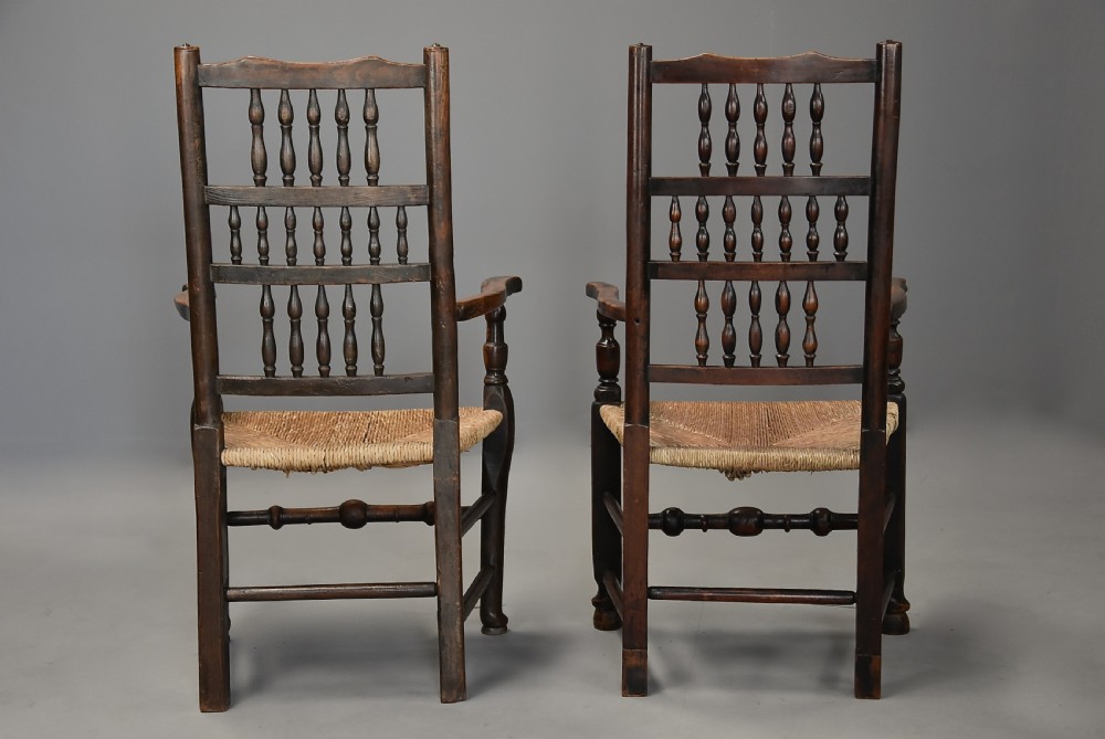 Matched set of eight mid 19thc ash, elm and sycamore spindle back chairs of super patina View XI