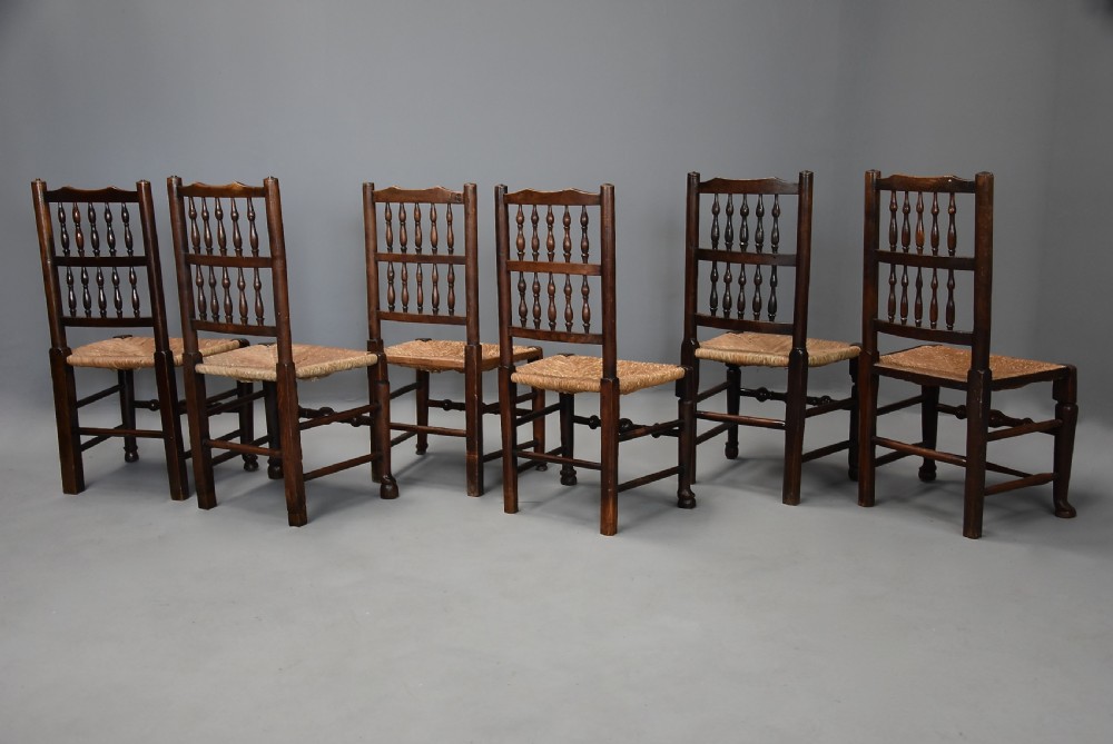 Matched set of eight mid 19thc ash, elm and sycamore spindle back chairs of super patina View XII
