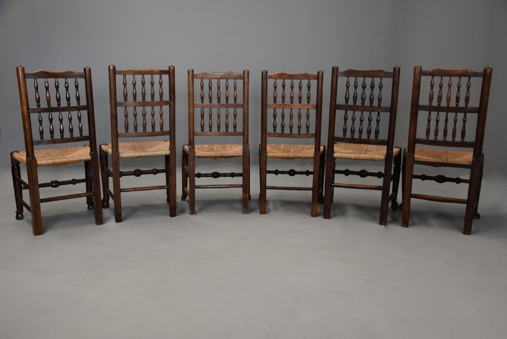 Matched set of eight mid 19thc ash, elm and sycamore spindle back chairs of super patina View XIII
