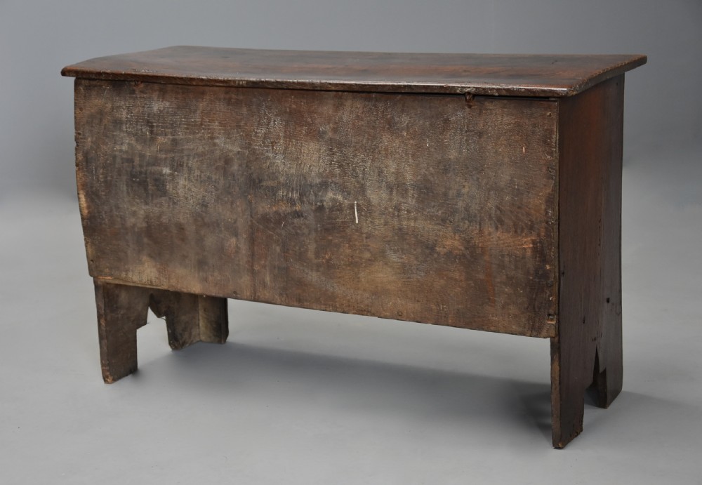 Mid 17th century joined and carved oak coffer of good proportions and fine original patina View XI