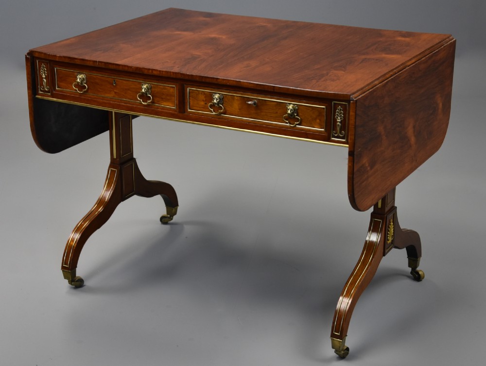 Fine quality English Regency rosewood and brass sofa table View II