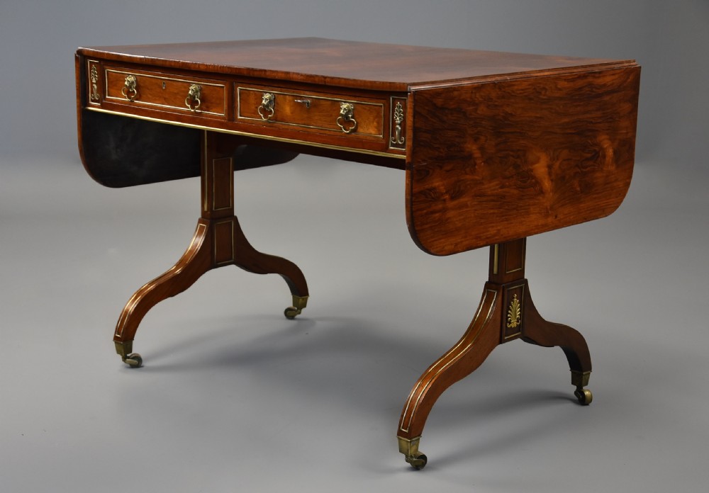 Fine quality English Regency rosewood and brass sofa table View III