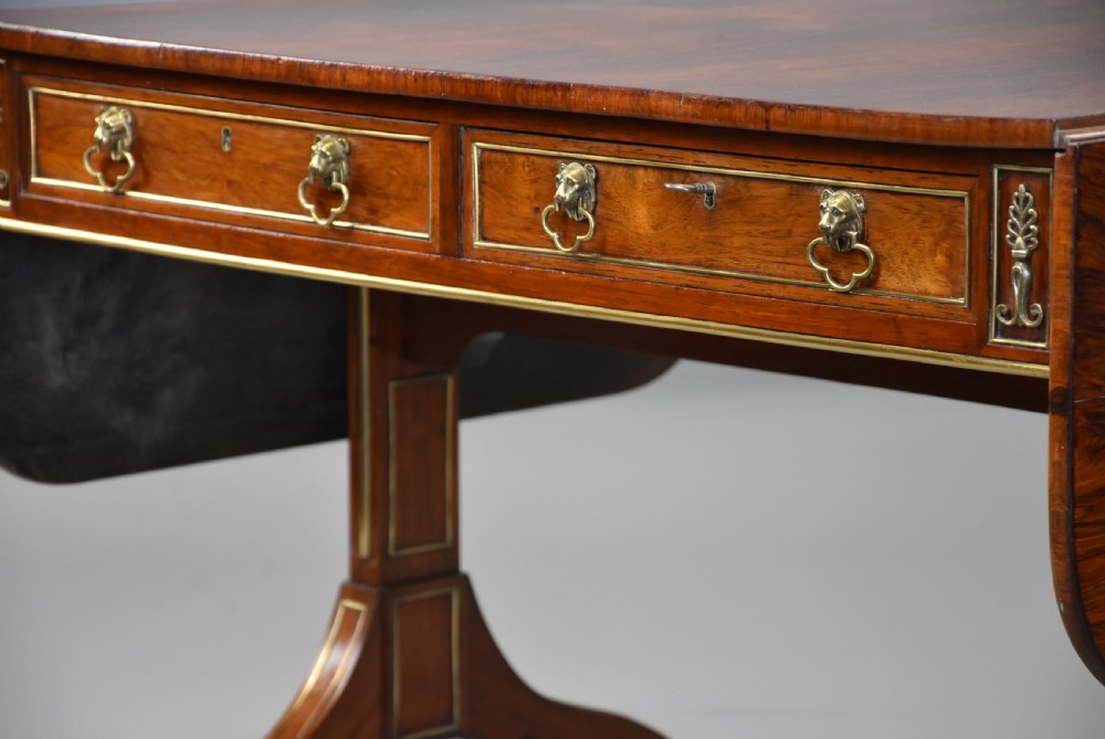 Fine quality English Regency rosewood and brass sofa table View VI