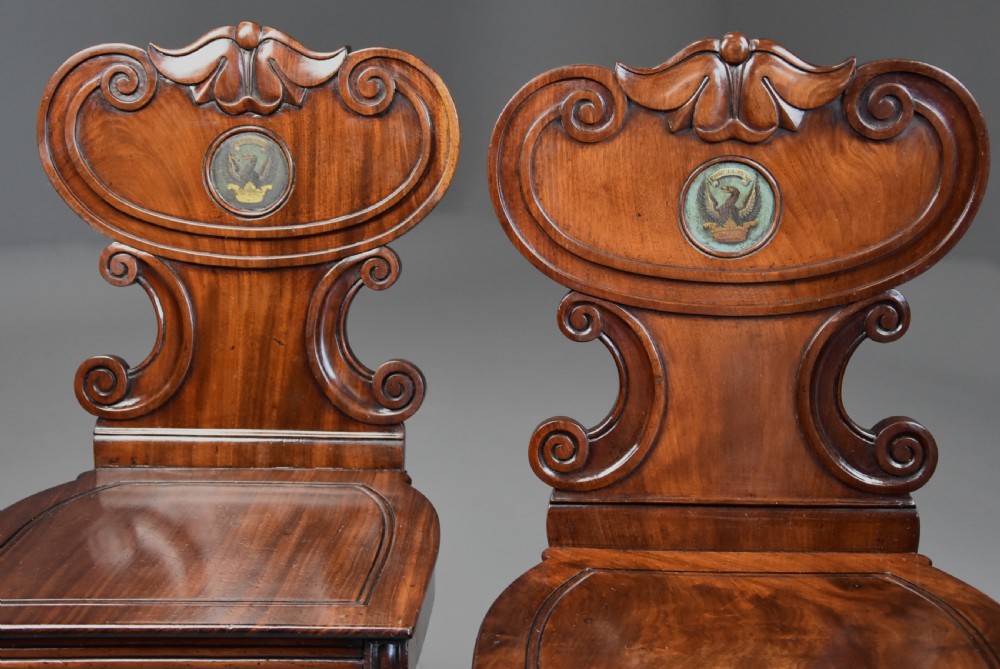 Pair of early 19th century Regency mahogany hall chairs of fine patina View VII