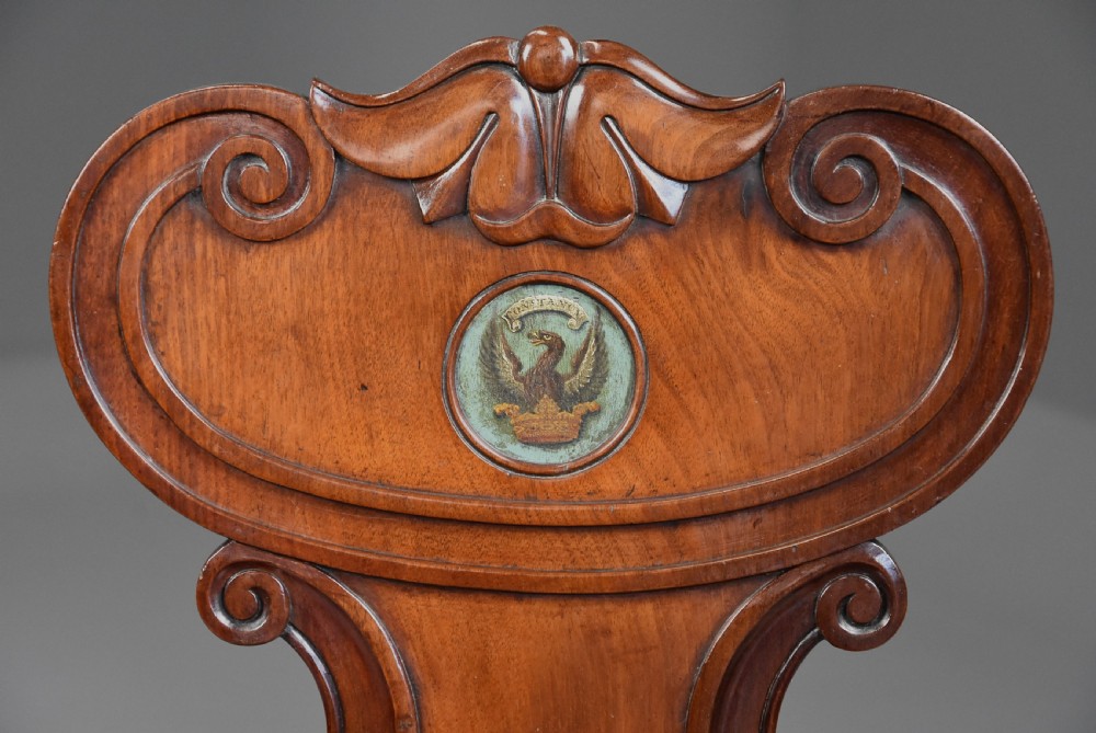 Pair of early 19th century Regency mahogany hall chairs of fine patina View IX