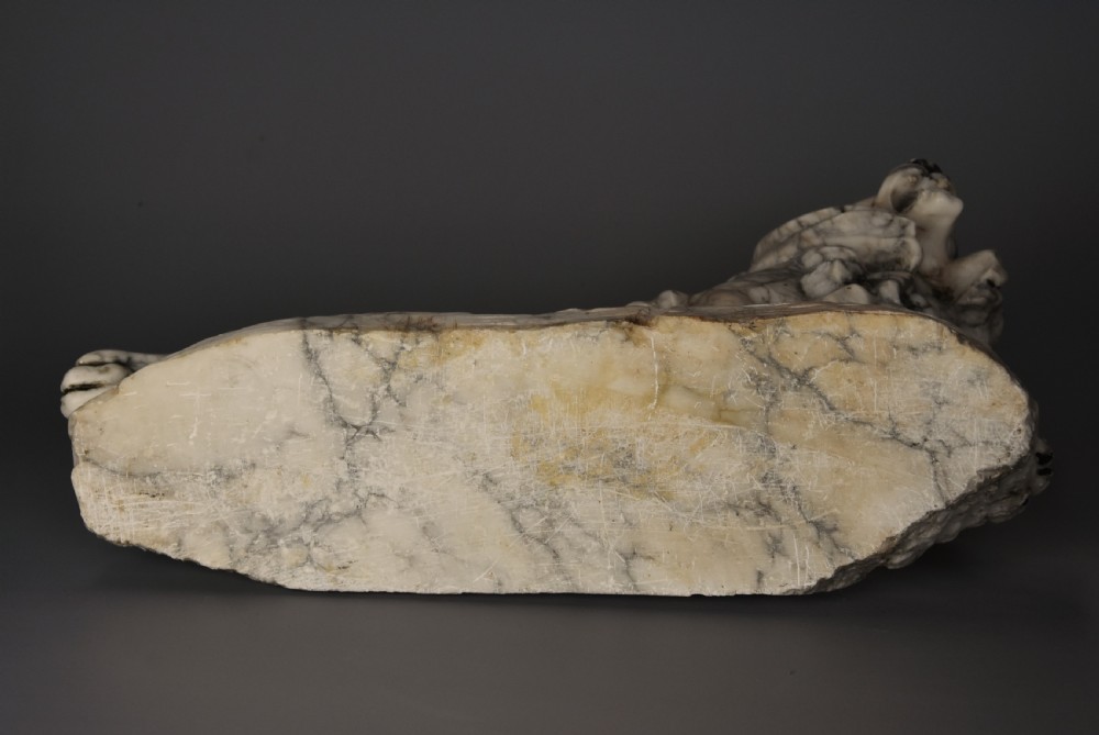Highly decorative French Art Deco carved marble sculpture of a roaring male lion View XI