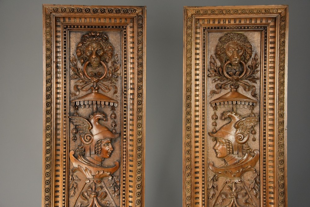 Superb pair of large French late 19th century carved walnut panels within carved frames View IV