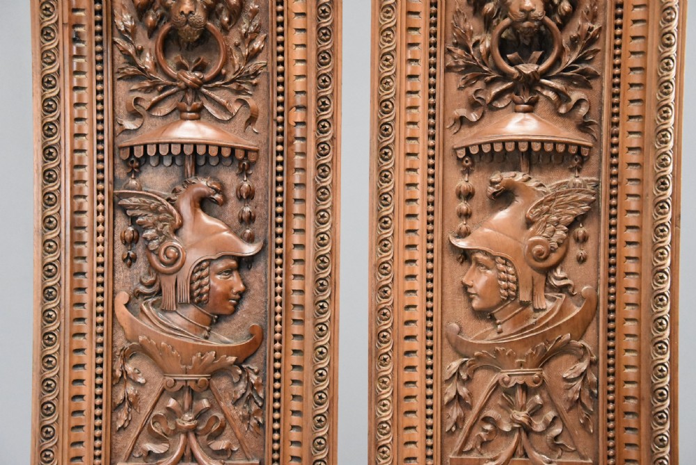 Superb pair of large French late 19th century carved walnut panels within carved frames View VII