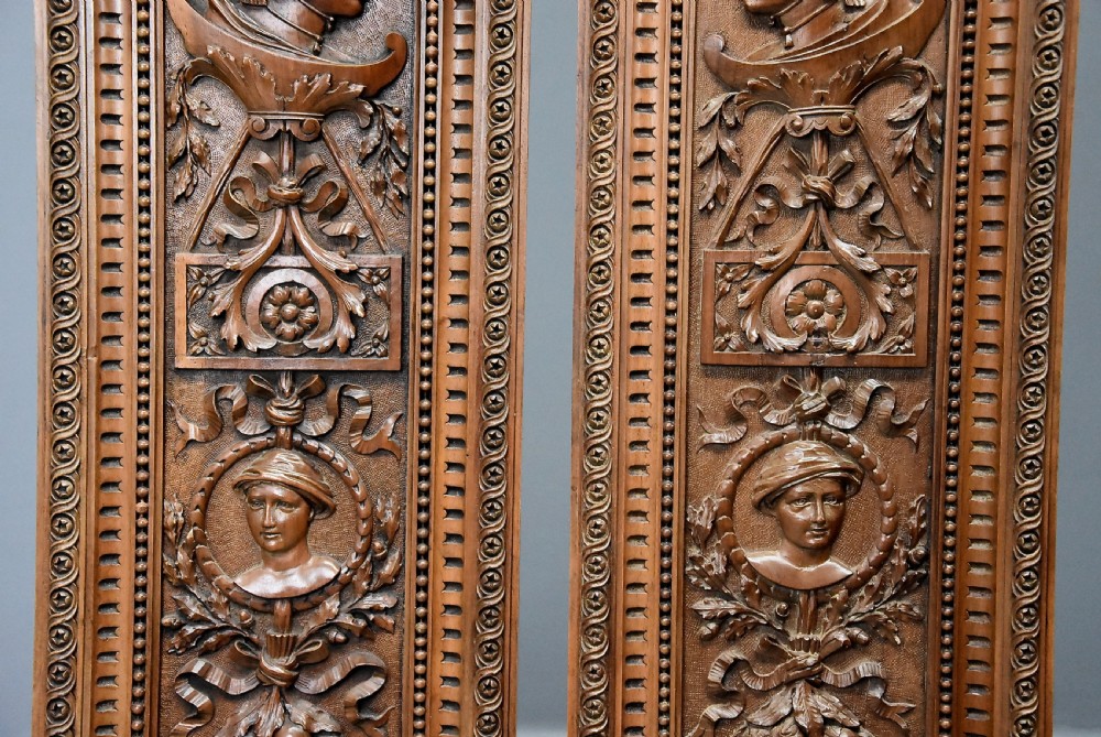 Superb pair of large French late 19th century carved walnut panels within carved frames View VIII