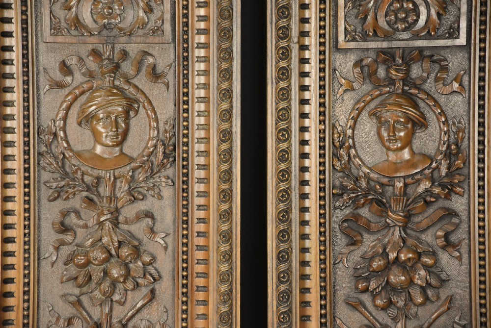 Superb pair of large French late 19th century carved walnut panels within carved frames View IX