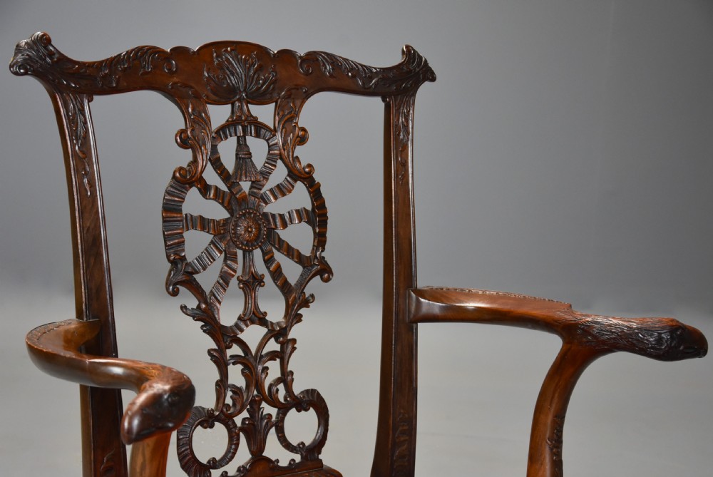 Superb quality early 20thc mahogany open armchair in the Chippendale style View V