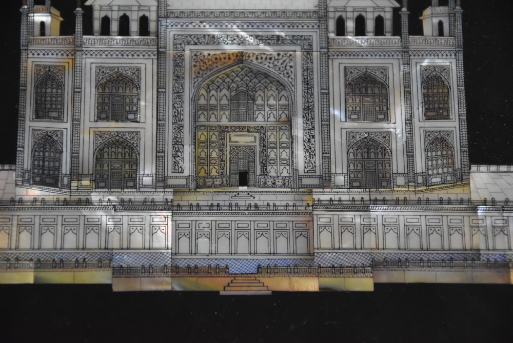 19th century rosewood table with octagonal polished slate top with inlaid Taj Mahal design View VIII