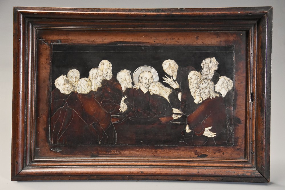 Rare Continental early 17th century walnut panel depicting ‘The Last Supper’, possibly Italian