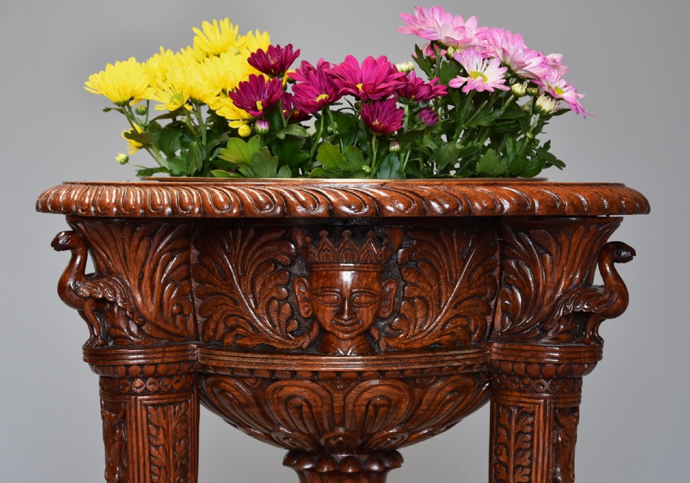 Late 19th century highly decorative Indian padouk carved jardiniere or wine cooler View III