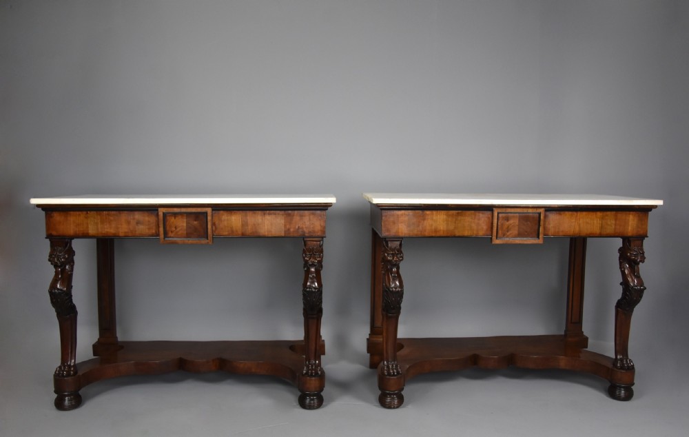 Rare pair of Italian early 19th century walnut console tables View IV