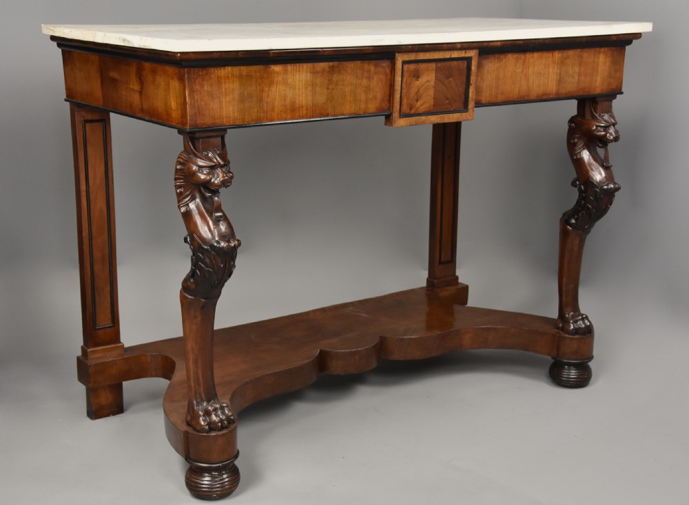 Rare pair of Italian early 19th century walnut console tables View VII