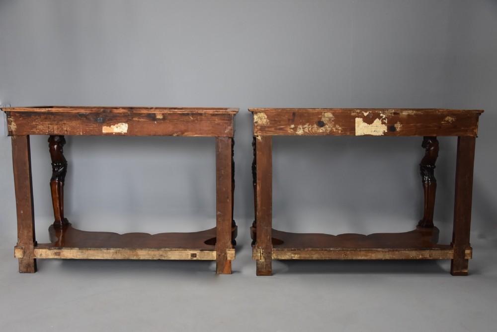 Rare pair of Italian early 19th century walnut console tables View XVII
