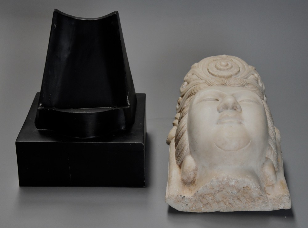 Late 19th century highly decorative carved marble head of Guan Yin View VIII