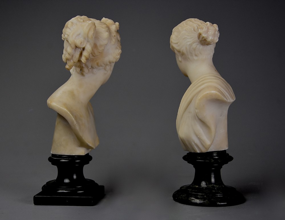 Near pair of late 19th century Italian Grand Tour alabaster busts of Venus and Diana of small proportions View XII
