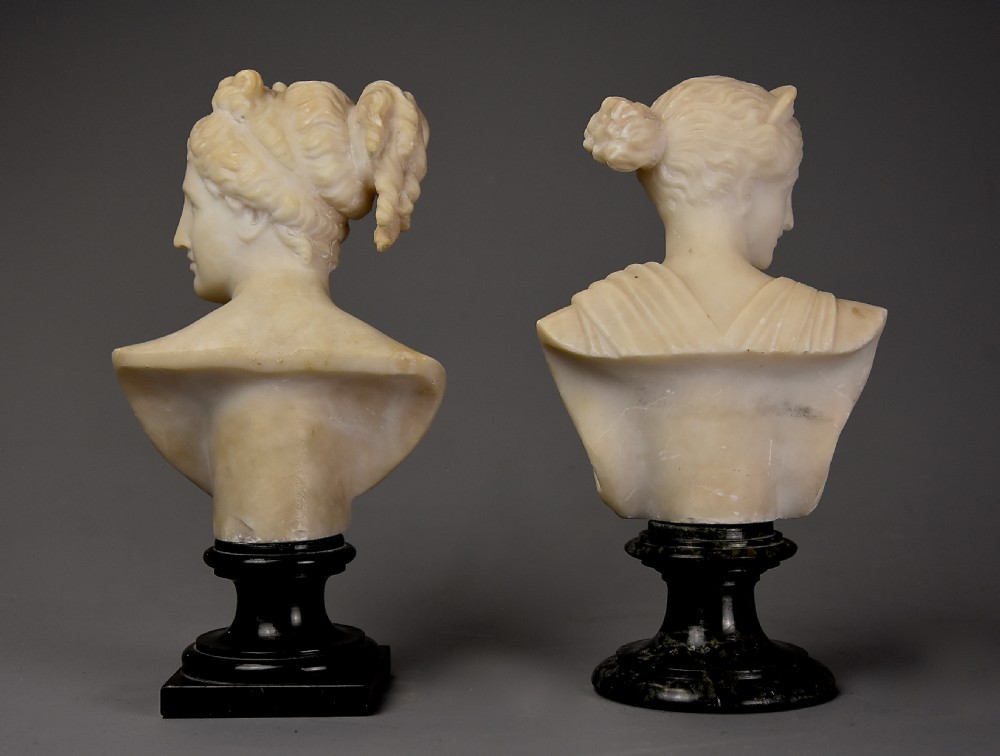 Near pair of late 19th century Italian Grand Tour alabaster busts of Venus and Diana of small proportions View XIII