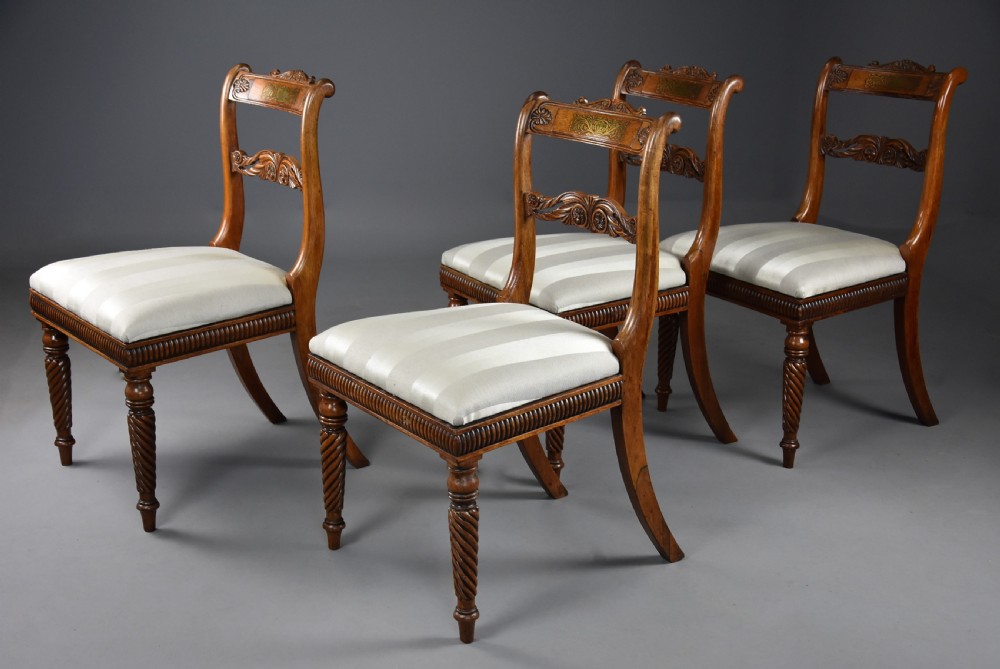 Fine quality elegant set of four early 19th century Regency rosewood chairs of excellent patina, possibly Scottish View V