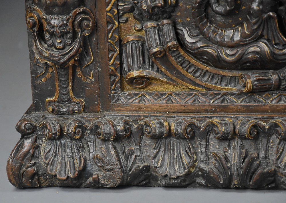 Extremely rare mid 16th century Italian walnut and parcel gilt cassone (chest), probably from the Tuscany region View VIII